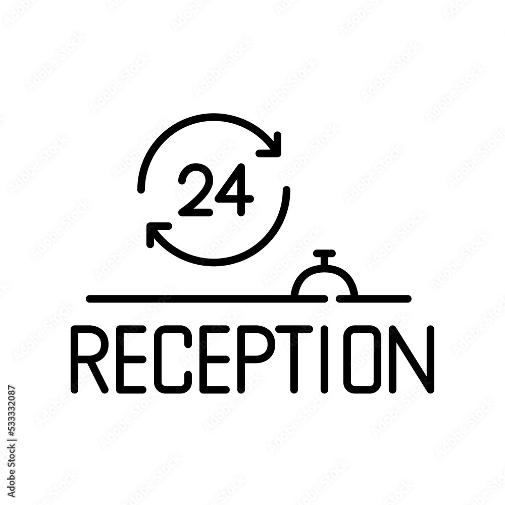 24 hour reception help desk. Pixel perfect, editable stroke icon 24 hour reception help desk. Pixel perfect, editable stroke icon
