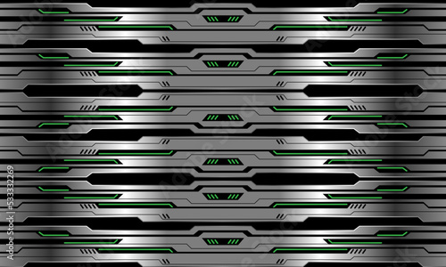 Abstract vector technology futuristic metallic cyber green light power black geometric design seamless pattern background
