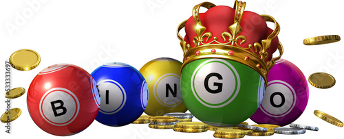 The word BINGO made of letters on colorful bingo balls. 3D illustration photo