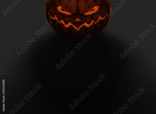 live scary halloween pumpkin, render on black background