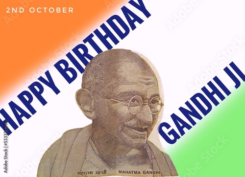 Gandhi jayanti illustration poster with mahatama gandhi in the centre against a tricolor background. Useful template for business promotion, ads, or celebration posts. 