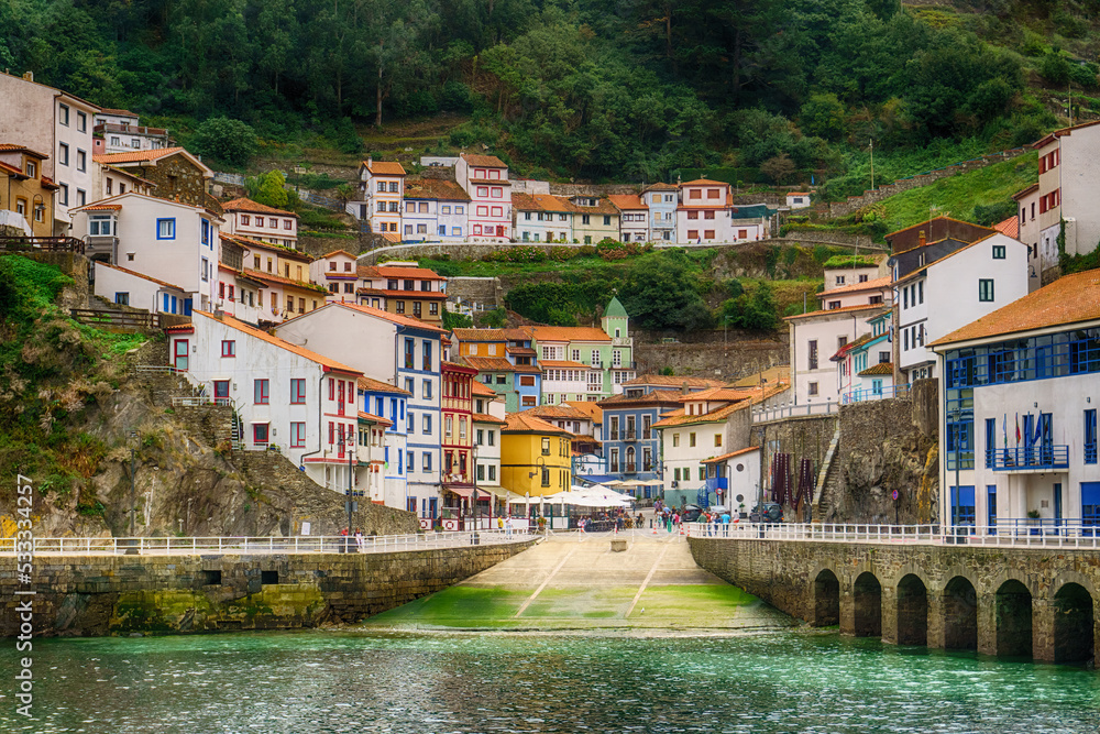 Houses in Cudillero on cliff in Asturias