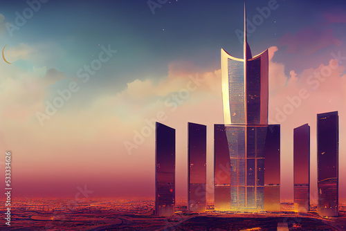  Conceptual Ai Generated Image (not actual) - Al Faisaliah Tower Skyscraper and Surroundings on October 0 in Riyadh Saudi Arabia , style U1 1 photo