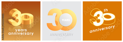 30 years anniversary set of vector graphic icons, logos. Design elements with golden number