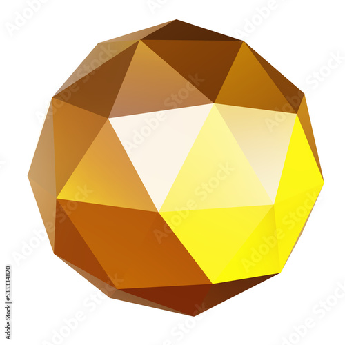 3d golden shape motion dynamic png element. Gradient gold metallic ico sphere geometric figure.