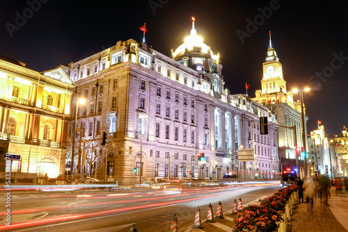 Long exposure shots at the Bund in the city of Shanghai, China