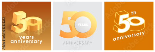 50 years anniversary set of vector graphic icons, logos. Design elements with golden number