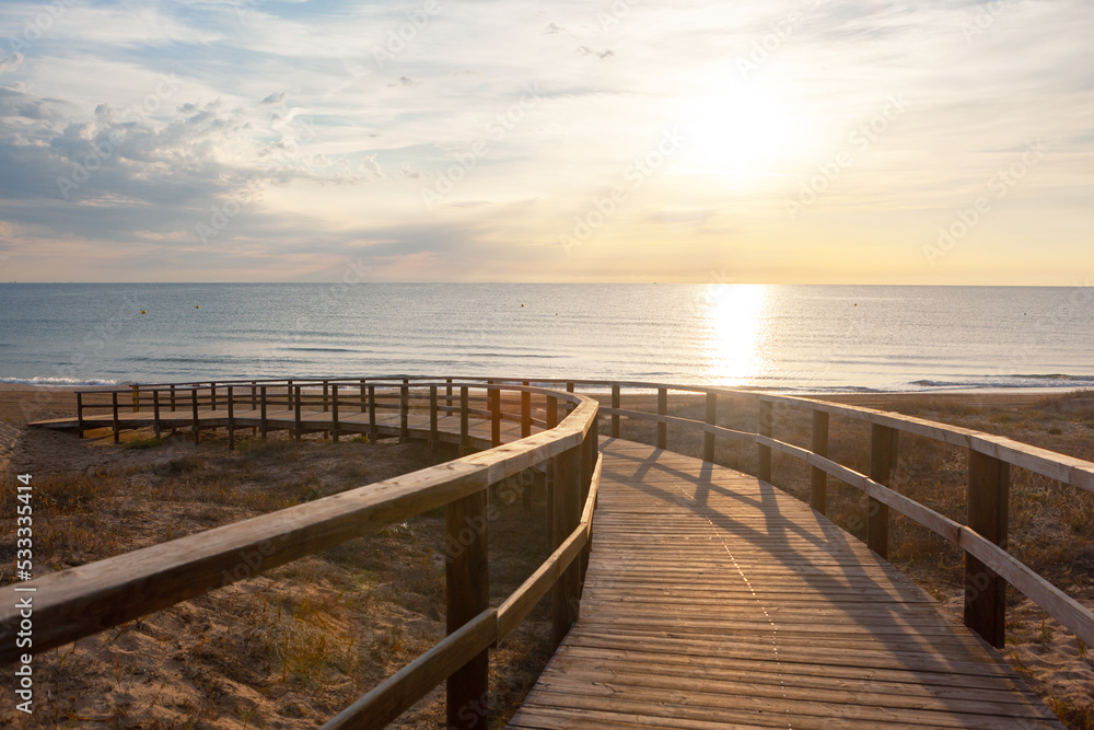 Sunrise Beach Boardwalk with Dunes and Sea Oats
