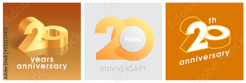 20 years anniversary set of vector graphic icons, logos. Design elements with golden number