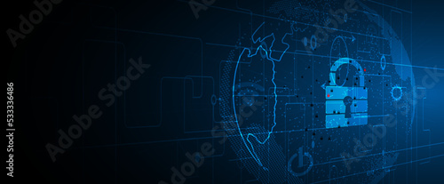 internet digital security technology concept for business background. Lock on circuit board