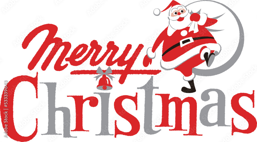 おしゃれなメリークリスマスロゴとサンタクロース おしゃれなメリークリスマスロゴとサンタクロース
