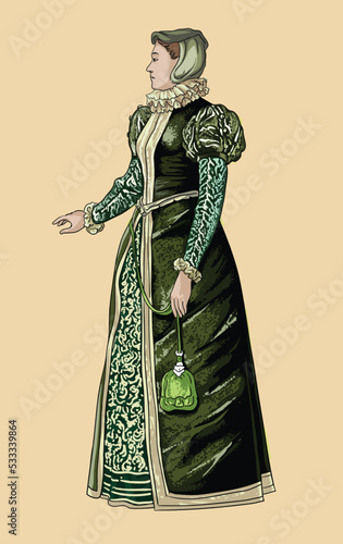 Drawing ladies of london, renaissance, art.illustrtauin, vector