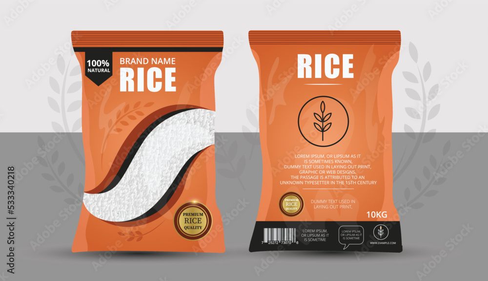 Rice Package Front & Back Mockup - Vector Illustration Stock Vector ...