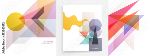 Art composition of flat colorful vector shapes. Abstract transparency geometrical background. Cover design template for presentation, corporate cover document, banner, flyer, poster, brochure.