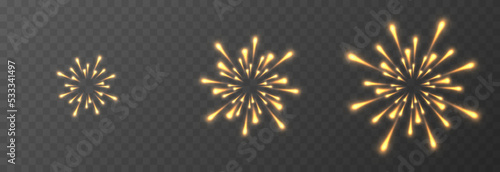 Vector festive fireworks on a transparent background. Fireworks png, festive light png. Magic fireworks lights. Christmas light.