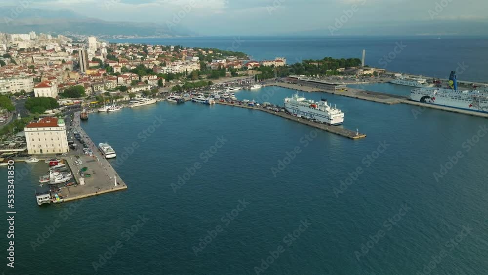 Aerial view of the harbor in Split, Croatia and the Jadrolinija ferry Aerial view of the harbor in Split, Croatia and the Jadrolinija ferry