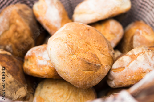 ruddy rolls of fresh warm grain bread