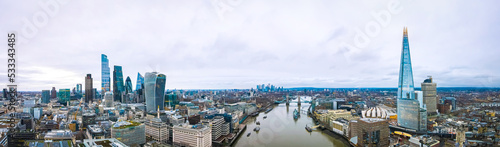 Canvas Print Aerial view of the City of London, the historic centre and the primary central b
