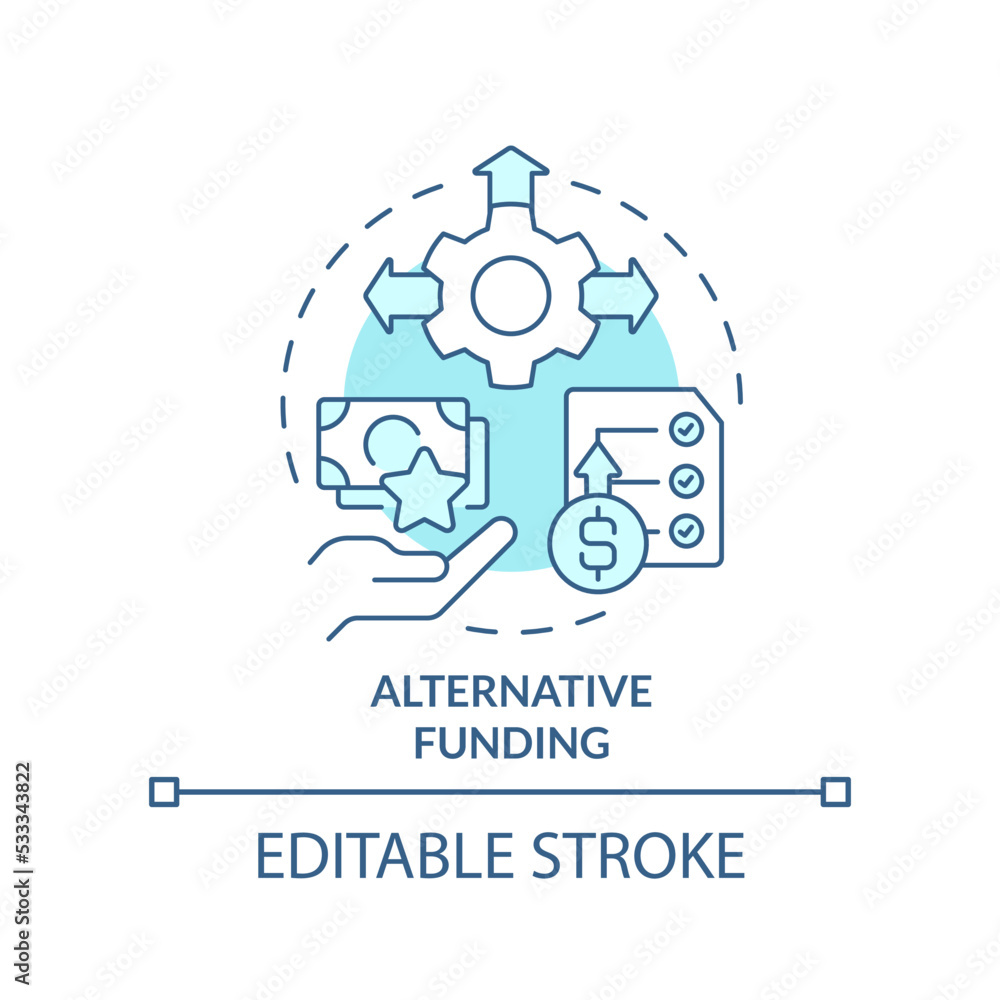Alternative funding turquoise concept icon. Crowdfunding. Punditized business trend abstract idea thin line illustration. Isolated outline drawing. Editable stroke. Arial, Myriad Pro-Bold fonts used Alternative funding turquoise concept icon. Crowdfunding. Punditized business trend abstract idea thin line illustration. Isolated outline drawing. Editable stroke. Arial, Myriad Pro-Bold fonts used