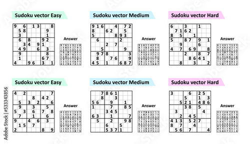 Collection Sudoku game with answers. Different complexity.