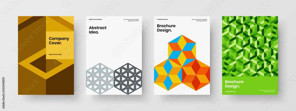 Bright mosaic shapes annual report template set. Abstract cover design vector layout collection.