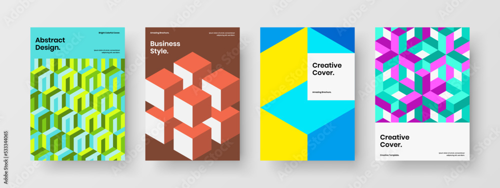 Creative handbill A4 design vector template set. Trendy geometric hexagons cover layout bundle.
