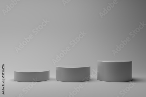 Modern Platform stand podium display on white room background. for empty product shelf or exhibition stage backdrop 3D rendering.