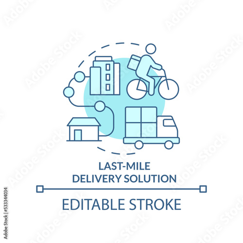 Last mile delivery solution turquoise concept icon. Delivery. Future business trend abstract idea thin line illustration. Isolated outline drawing. Editable stroke. Arial, Myriad Pro-Bold fonts used