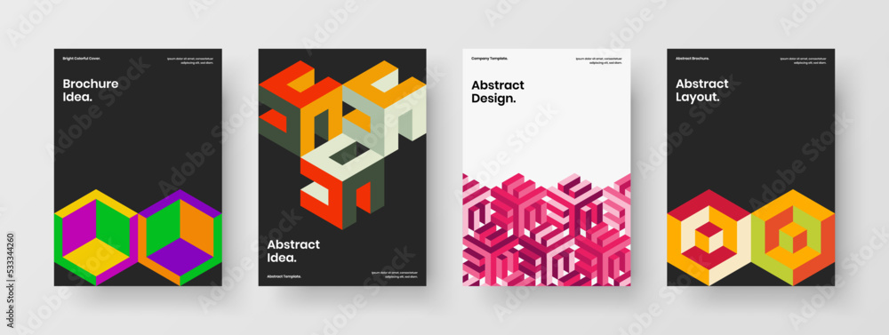 Amazing geometric shapes booklet template bundle. Simple company cover design vector illustration collection.