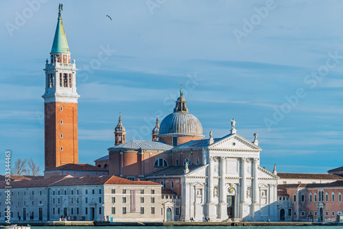 San Giorgio Maggiore is a 16th-century Benedictine church, designed by Andrea Palladio, and built between 1566 and 1610. It is a basilica in the classical renaissance style. Venice, 2019 © Wagner