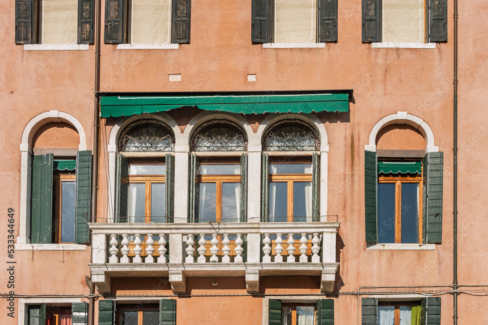 Facade of old buildings in Venice, Italy, 2019
