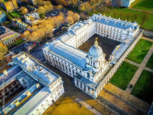 Fotografering Aerial view of Old Royal Naval College in Greenwich, London