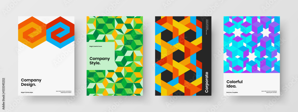 Original presentation vector design illustration collection. Colorful geometric hexagons banner concept bundle.