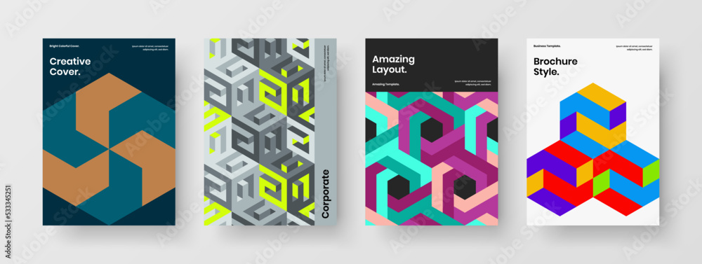 Amazing geometric shapes corporate brochure layout collection. Simple handbill design vector illustration composition.