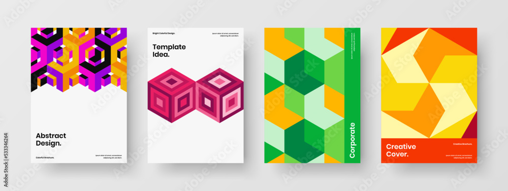 Trendy mosaic pattern booklet concept set. Isolated company cover design vector template bundle.