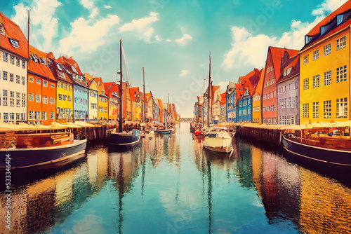  Scenic summer view of color buildings of Nyhavn in Copehnagen Denmark , style U1 1 photo