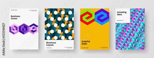 Multicolored mosaic tiles leaflet template composition. Colorful brochure design vector layout bundle.