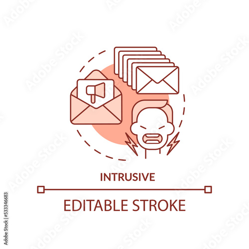 Intrusive orange concept icon. Annoying notifications. Challenge of direct marketing abstract idea thin line illustration. Isolated outline drawing. Editable stroke. Arial, Myriad Pro-Bold fonts used