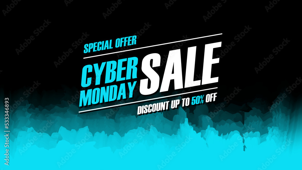 Cyber Monday Sale promotional banner for cyber monday business, discount shopping, commerce and advertising. Vector illustration.