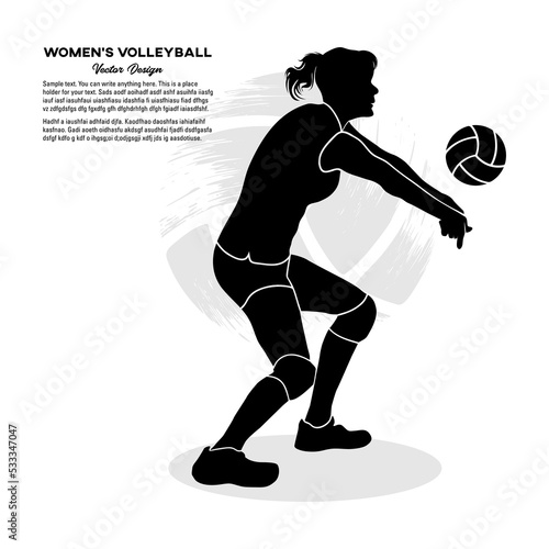 Silhouette of a female volleyball player doing a ball pass. Vector illustration