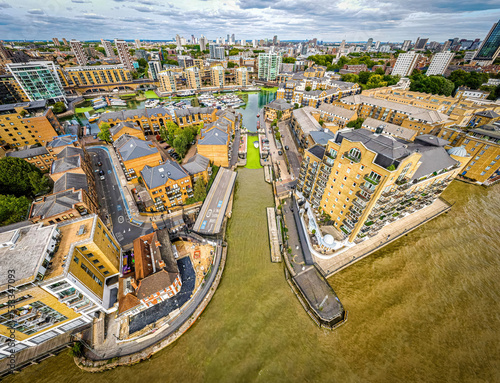 Canvas Print Aerial view of the Limehouse, a regenerated former dockland area at the River Th