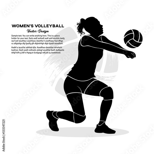 Silhouette of girl volleyball player passing the ball isolated on white background