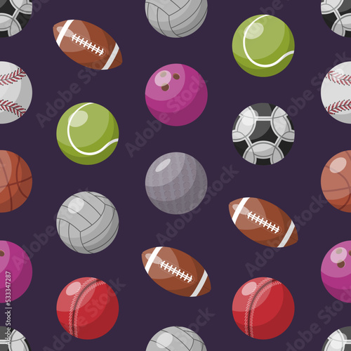 Seamless background with pattern of colorful assorted balls for different games.