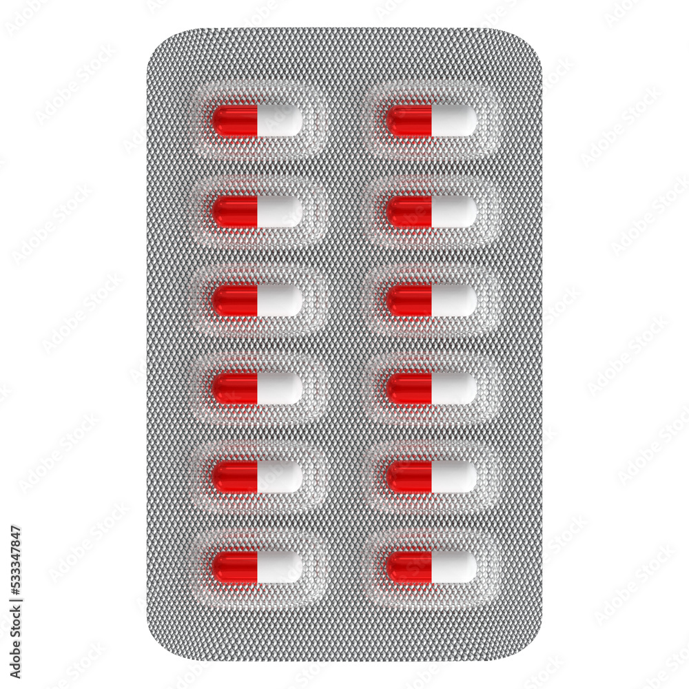 3d rendering illustration of pharmaceutical capsules in a blister pack 3d rendering illustration of pharmaceutical capsules in a blister pack