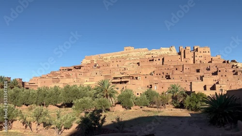 Panoramic View on Ait Ben Haddou near Ouarzazate river, Atlas Mountains, Morocco, North Africa  photo