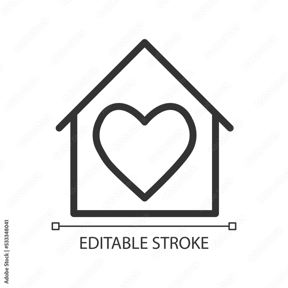 Loving environment at home pixel perfect linear icon. Donations. Help homeless. Provide with dwelling. Thin line illustration. Contour symbol. Vector outline drawing. Editable stroke. Arial font used Loving environment at home pixel perfect linear icon. Donations. Help homeless. Provide with dwelling. Thin line illustration. Contour symbol. Vector outline drawing. Editable stroke. Arial font used