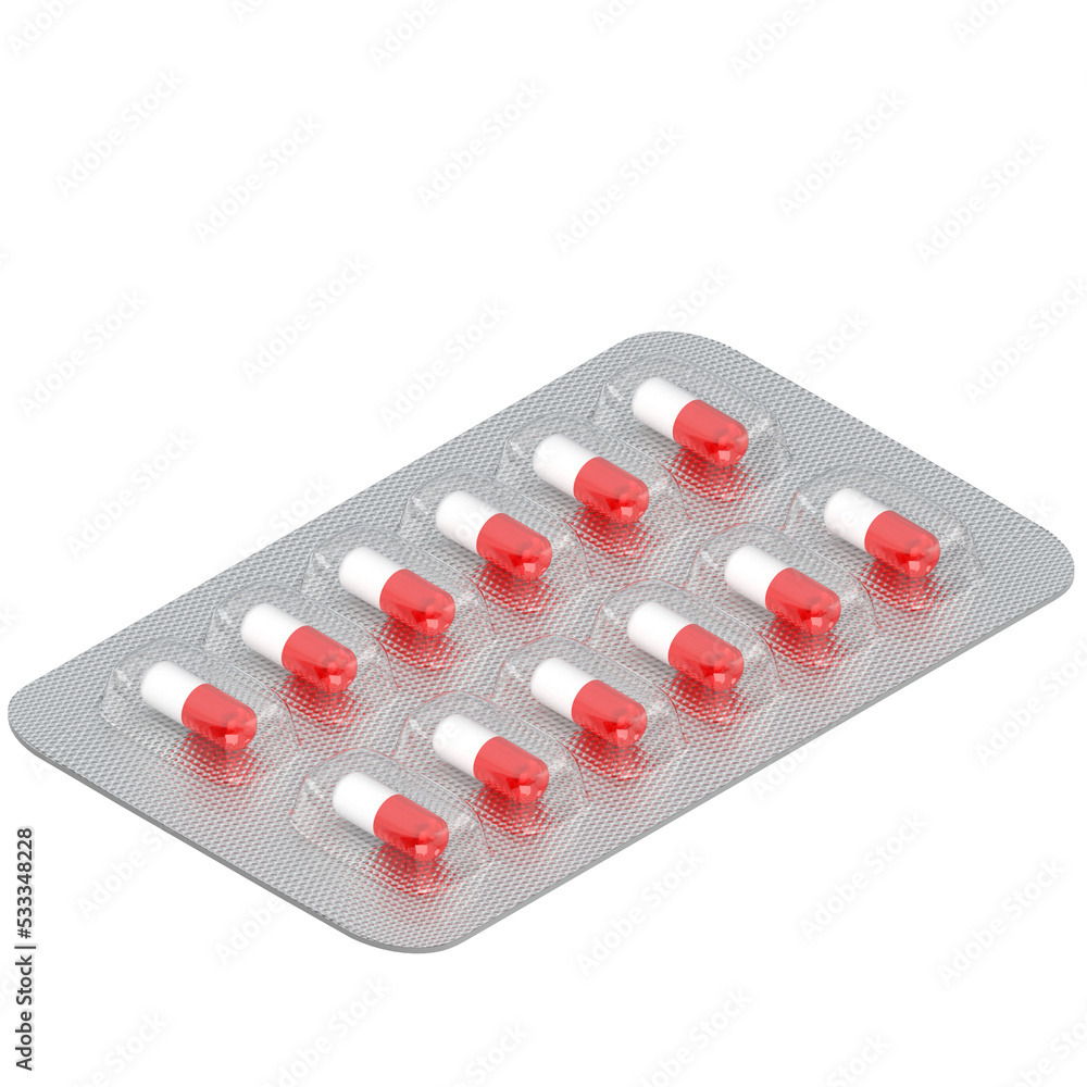 3d rendering illustration of pharmaceutical capsules in a blister pack 3d rendering illustration of pharmaceutical capsules in a blister pack