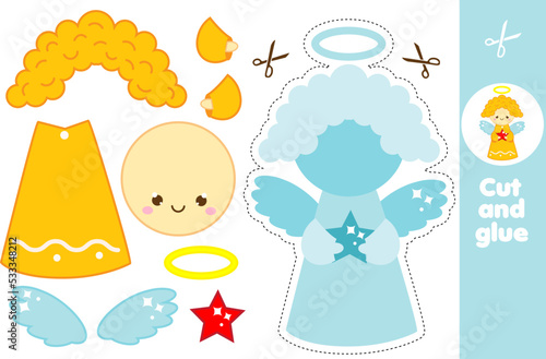 creative children educational game. Paper cut and paste activity. Make a cute Christmas angel with glue and scissors