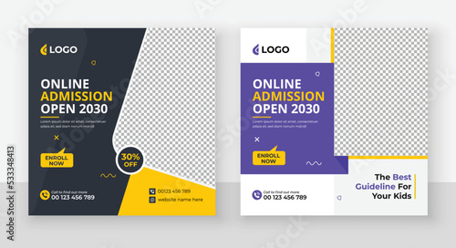 School Admission Social Media Post Design, Back to School Social Media Post Template