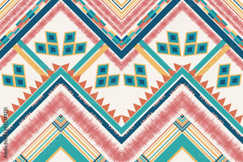 Ikat geometric folklore ornament with tribal ethnic seamless striped pattern Aztec style. oriental pattern traditional Design for background, clothing, wrapping, Batik, fabric, vector, illustration.